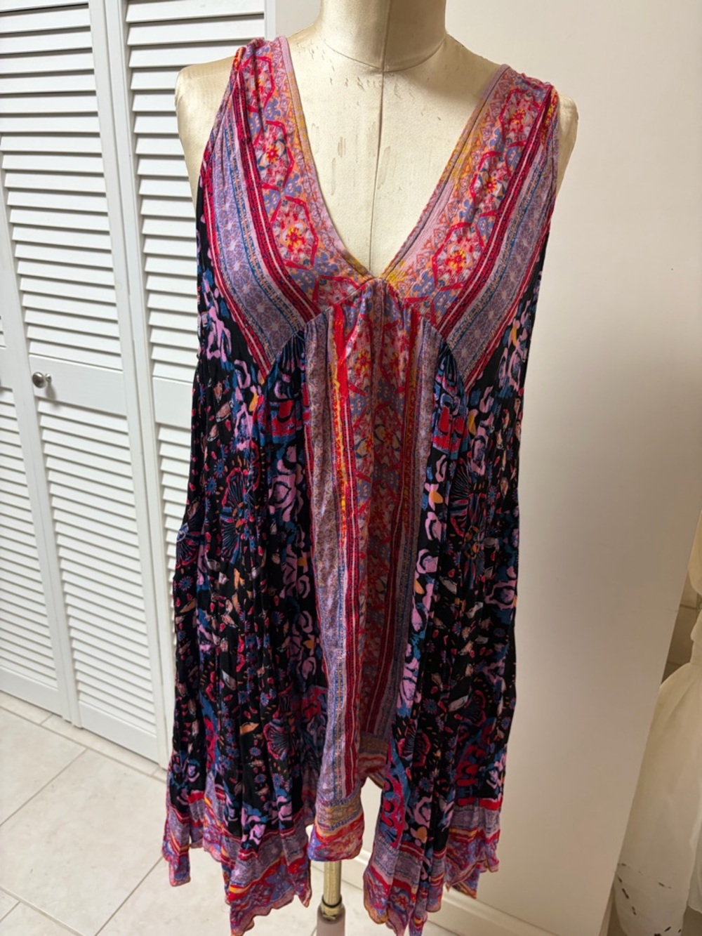 Free People Multicolor Boho Printed Dress - Pink, Blue, Red